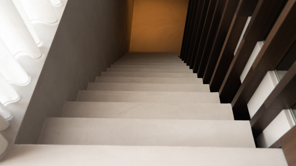 Stairs leading downwards with light