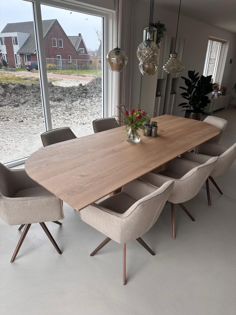 Modern dining room with wooden table