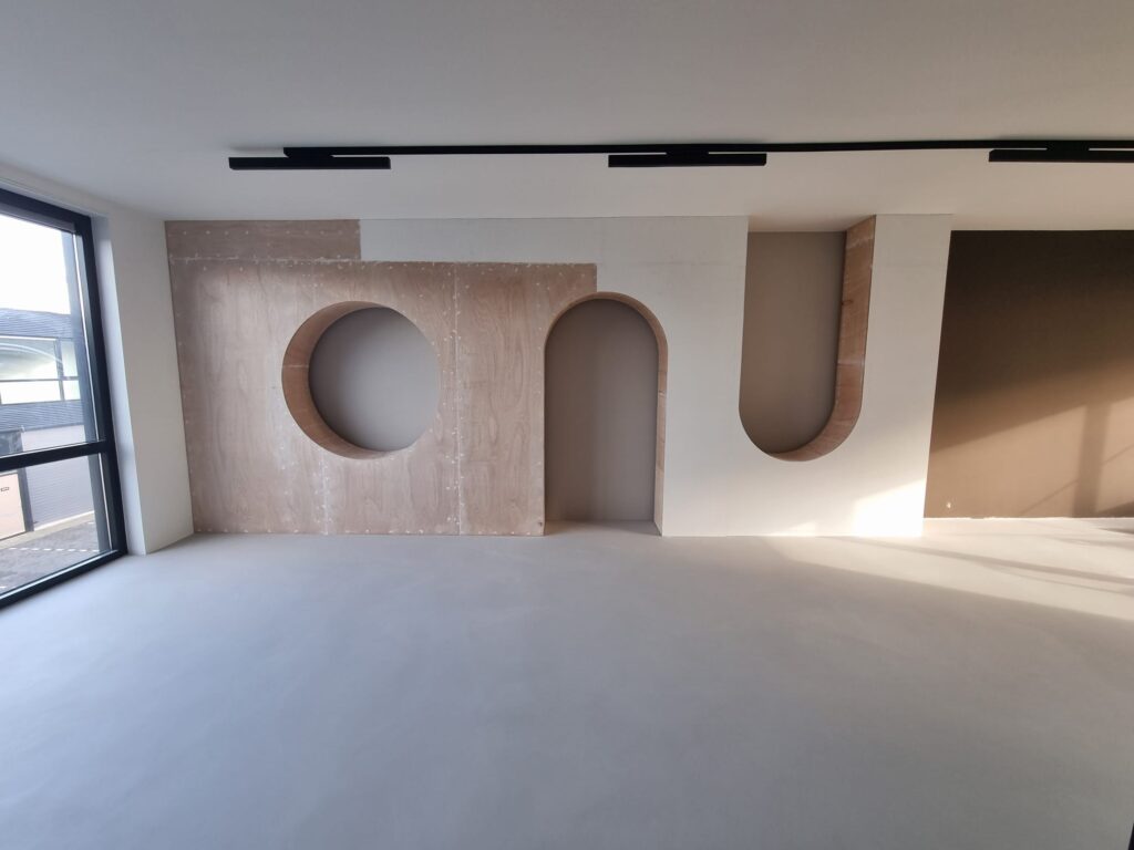 Modern interior with unique wall shapes