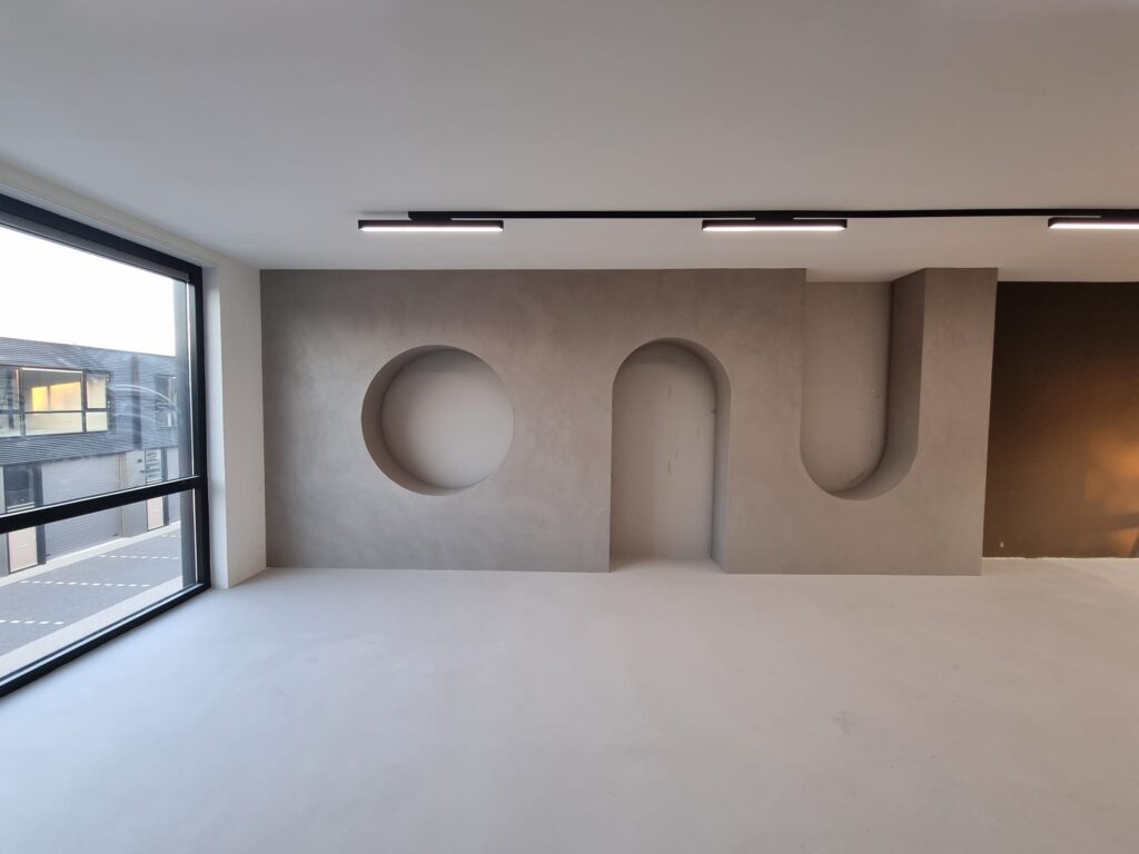 Modern interior with unique wall shapes